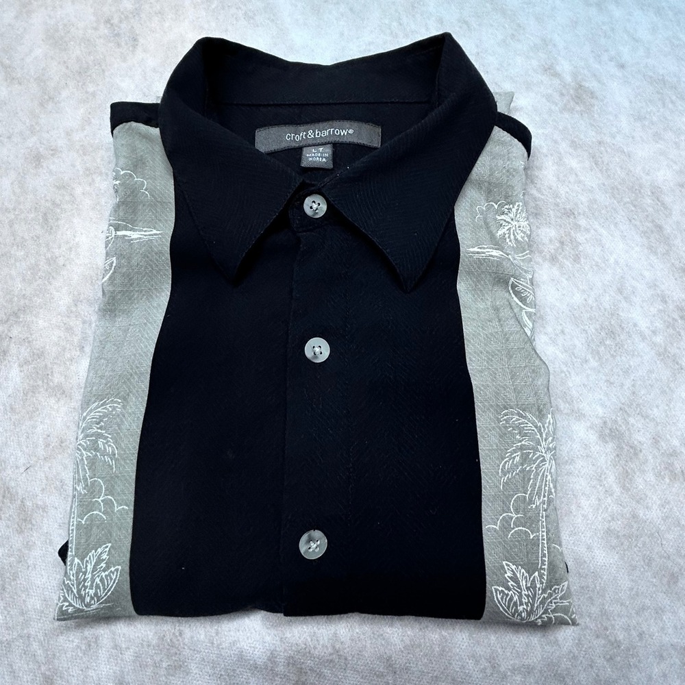 Croft & Barrow Rayon Camp Shirt Tropical Palm Trees Black‎ Gray Mens LT
